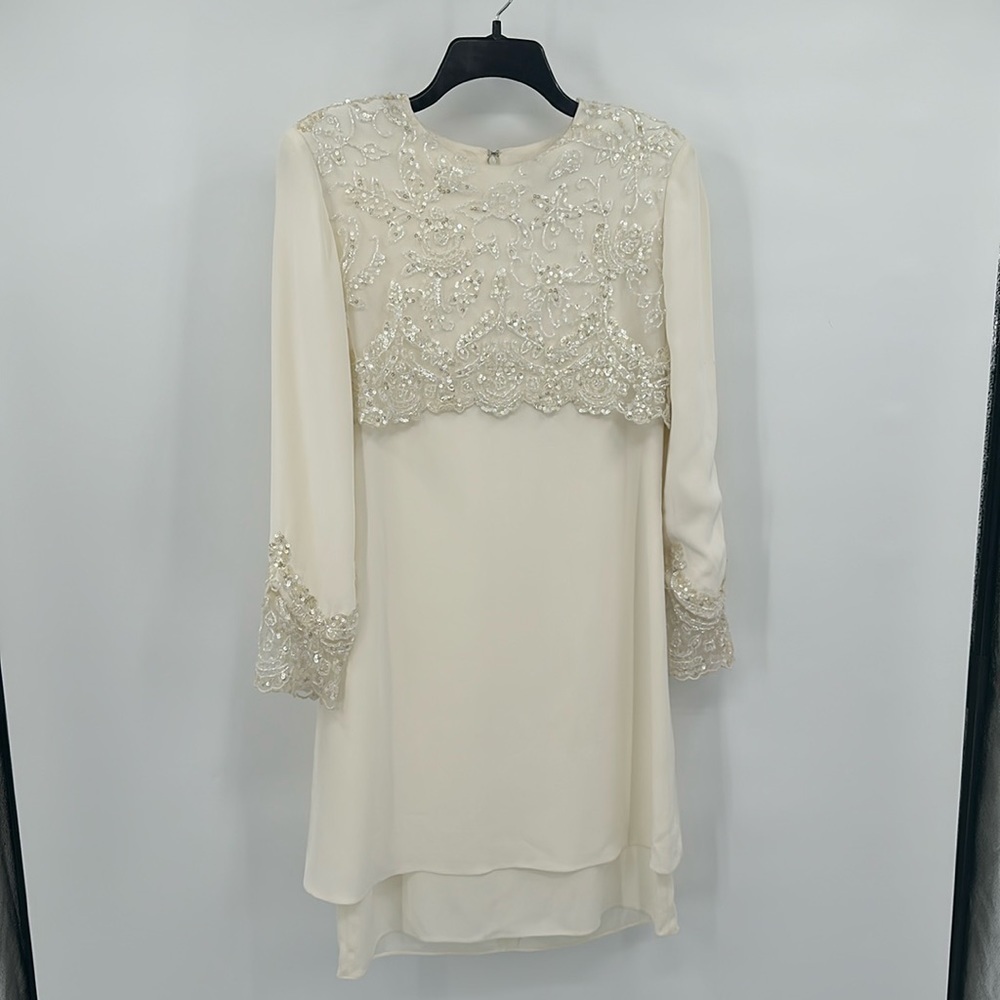 Badgley Mischka Vintage Off-White Sequin Top Dress Size 10